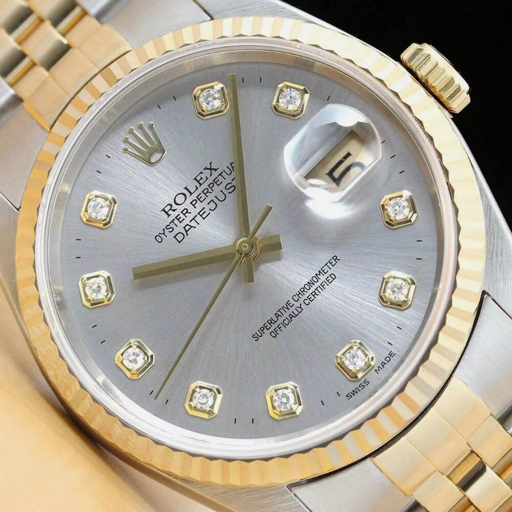 Factory Men's Datejust Grey Diamond Dial 18k Watch